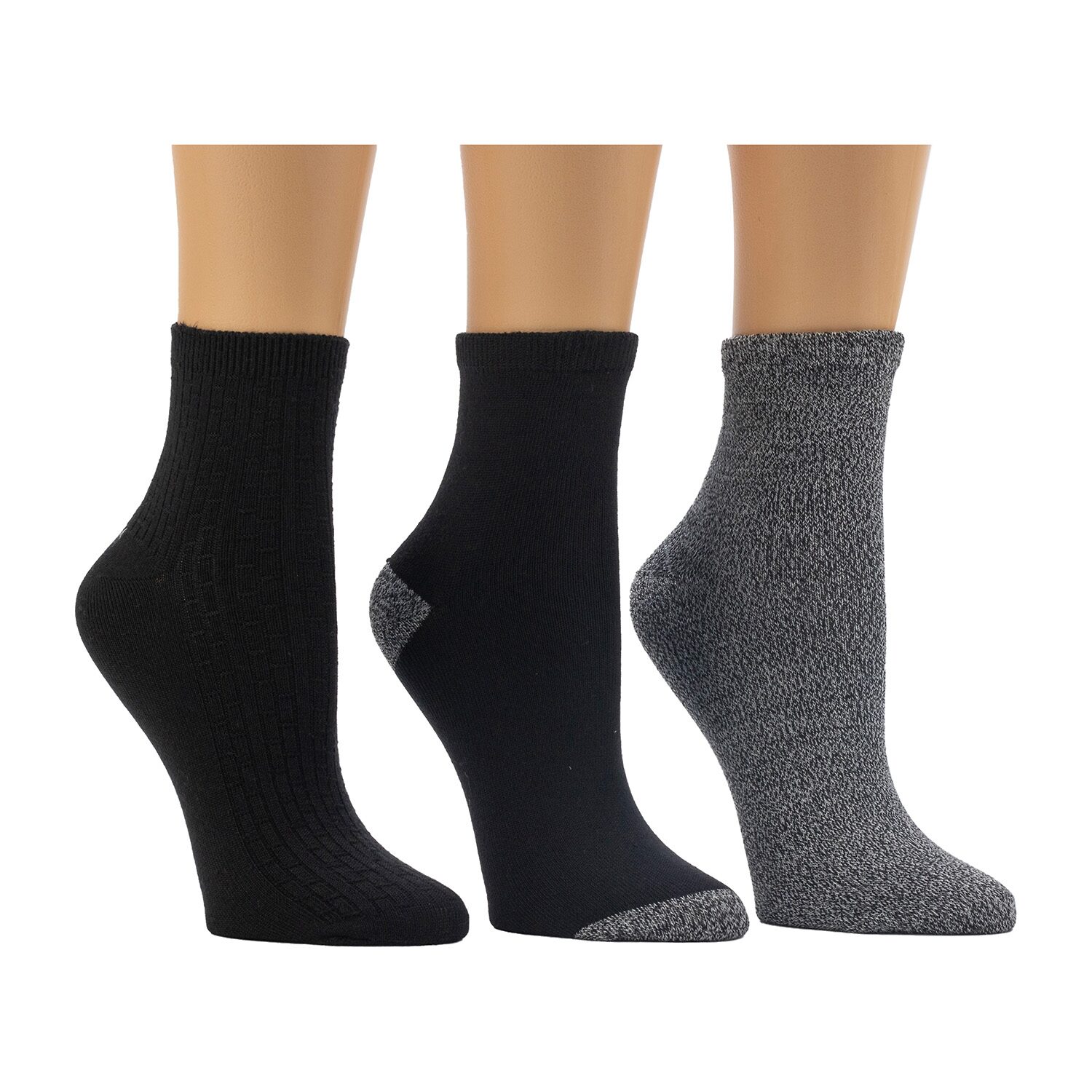 Cuddl Duds Vertical Texture Womens Multi-Pack 3 Pair Quarter Ankle Socks