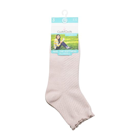 Cuddl Duds Scallop Welt Rib Womens Multi-Pack 3 Pair Quarter Ankle Socks