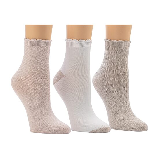 Cuddl Duds Scallop Welt Rib Womens Multi-Pack 3 Pair Quarter Ankle Socks
