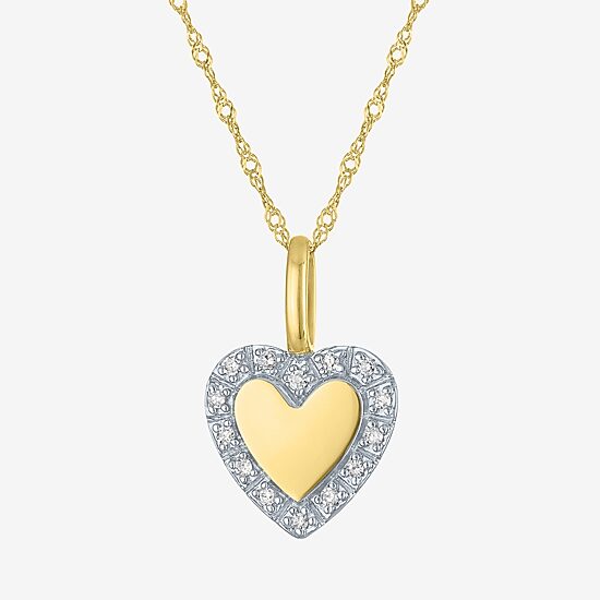 (G-H / I1-I2) Womens Diamond Accent Lab Grown White Diamond 10K Gold Heart 18 Inch Pendant Necklace