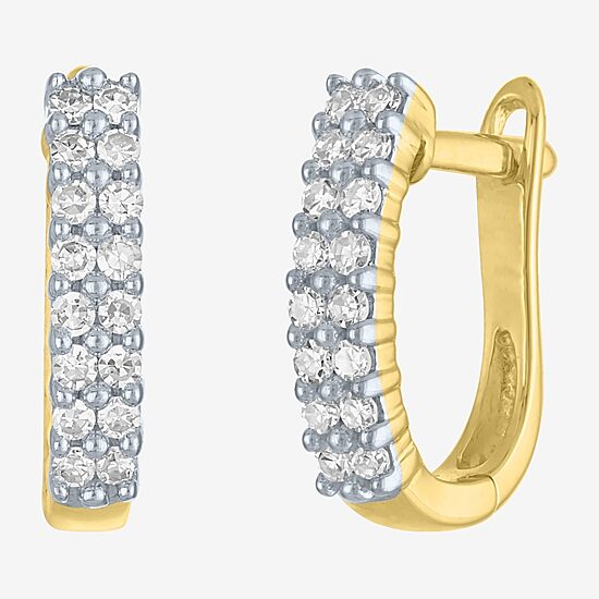 (G-H / I1-I2) Womens 1/3 CT. T.W. Lab Grown White Diamond 10K Gold 13.8mm Hoop Earrings