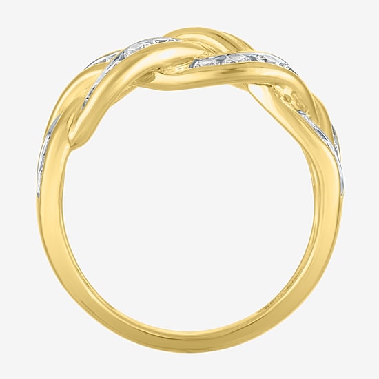 (G-H / I1-I2) Womens 1 CT. T.W. Lab Grown White Diamond 10K Gold Crossover Cocktail Ring