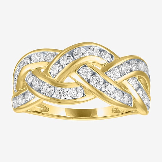 (G-H / I1-I2) Womens 1 CT. T.W. Lab Grown White Diamond 10K Gold Crossover Cocktail Ring