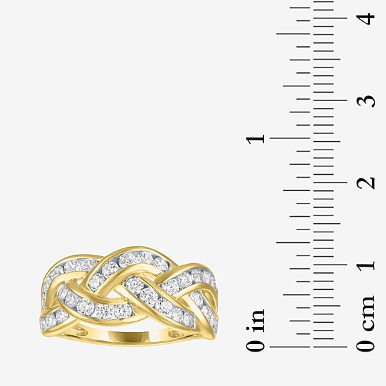 (G-H / I1-I2) Womens 1 CT. T.W. Lab Grown White Diamond 10K Gold Crossover Cocktail Ring