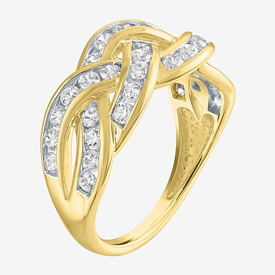 (G-H / I1-I2) Womens 1 CT. T.W. Lab Grown White Diamond 10K Gold Crossover Cocktail Ring