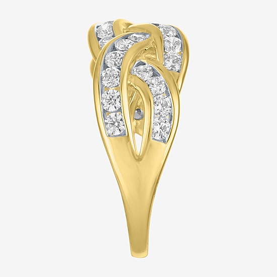 (G-H / I1-I2) Womens 1 CT. T.W. Lab Grown White Diamond 10K Gold Crossover Cocktail Ring
