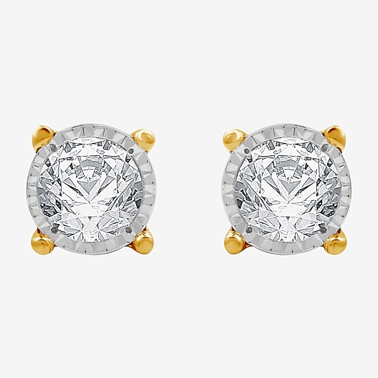 (G-H / Si1-Si2) 1 CT. T.W. Lab Grown White Diamond Sterling Silver or 14K Gold Over Silver 8.7mm Round Stud Earrings