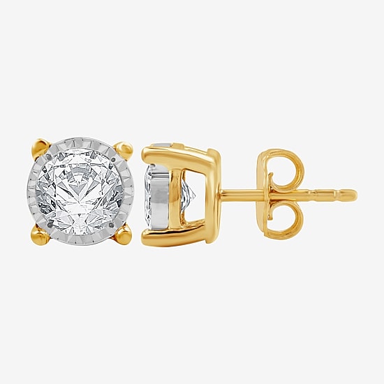 (G-H / Si1-Si2) 1 CT. T.W. Lab Grown White Diamond Sterling Silver or 14K Gold Over Silver 8.7mm Round Stud Earrings