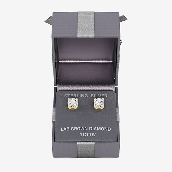 (G-H / Si1-Si2) 1 CT. T.W. Lab Grown White Diamond Sterling Silver or 14K Gold Over Silver 8.7mm Round Stud Earrings