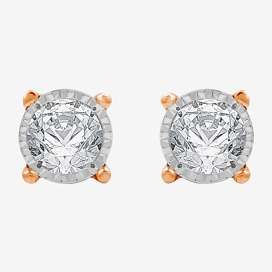 (G / Si1-Si2) 1 CT. T.W. Lab Grown White Diamond 14K Rose Gold Over Silver 8.7mm Round Stud Earrings