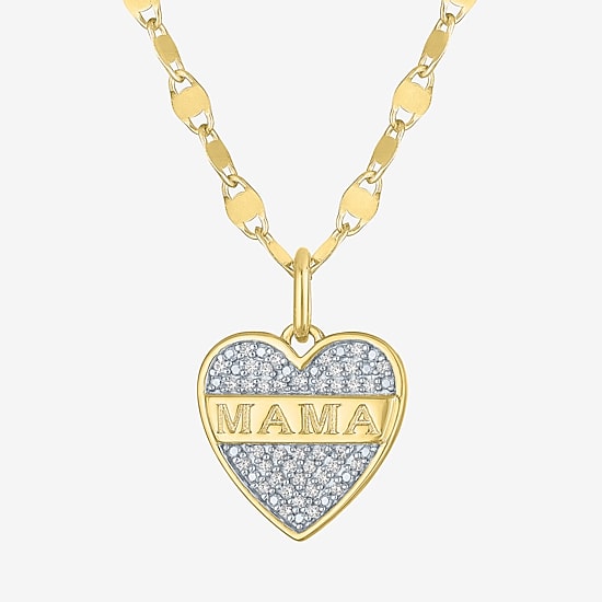 Diamond Addiction "Mama" (G-H) Womens 1/10 CT. T.W. Lab Grown White Diamond 14K Gold Over Silver Sterling Silver Heart 16 Inch Pendant Necklace