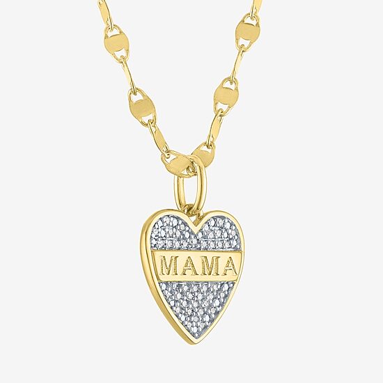 Diamond Addiction "Mama" (G-H) Womens 1/10 CT. T.W. Lab Grown White Diamond 14K Gold Over Silver Sterling Silver Heart 16 Inch Pendant Necklace