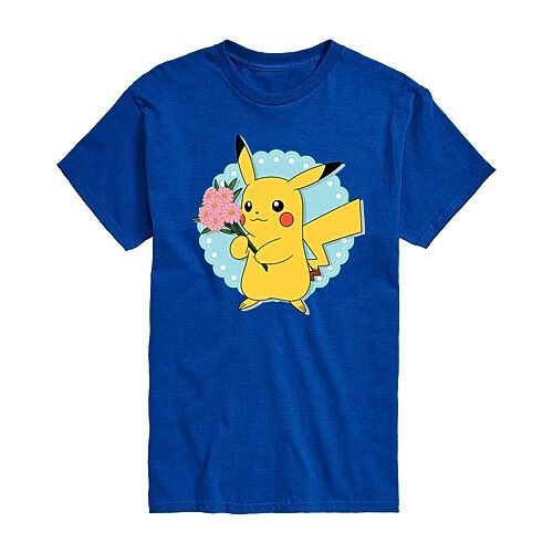 Mens Crew Neck Short Sleeve Pokeman Valentine's Day T-Shirt, Large, Blue