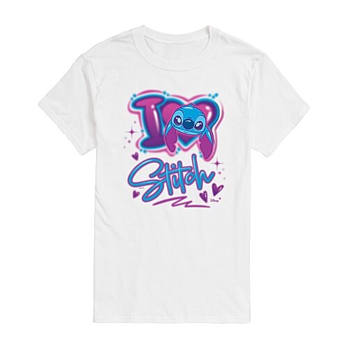 Mens Crew Neck Short Sleeve Lilo & Stitch Valentine's Day T-Shirt, Large, White