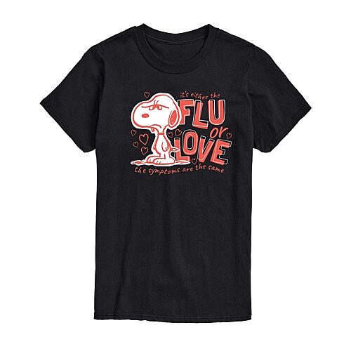 Mens Crew Neck Short Sleeve Peanuts Valentine's Day T-Shirt, X-large, Black