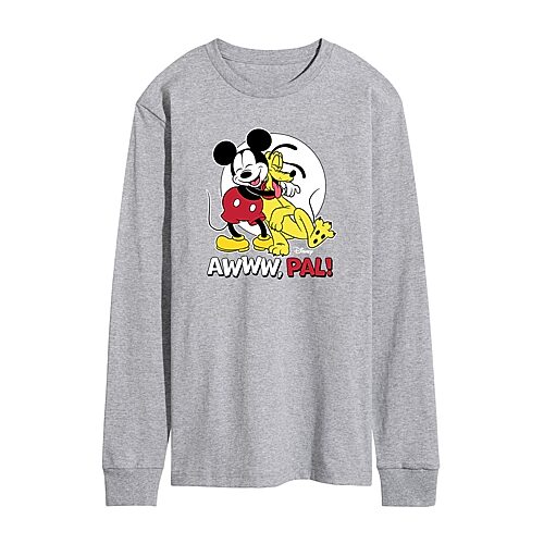 Airwaves Men's Disney Pal Mickey & Pluto Printed Long-Sleeve Graphic T-Shirt - Athletic heather