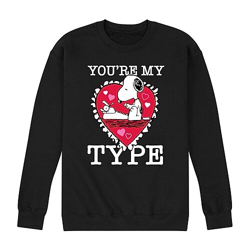 Mens Crew Neck Long Sleeve Peanuts Valentine's Day Sweatshirt, Large, Black