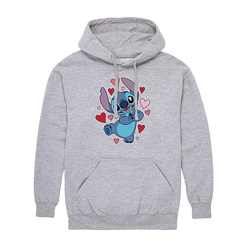 Mens Long Sleeve Lilo & Stitch Valentine's Day Hoodie, Large, Gray