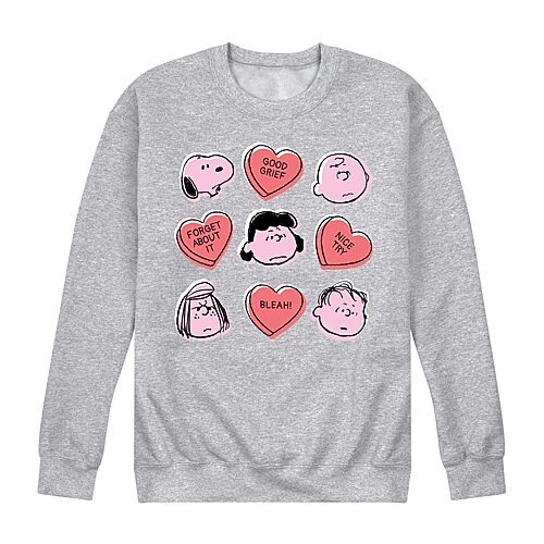 Mens Crew Neck Long Sleeve Peanuts Valentine's Day Sweatshirt, X-large, Gray