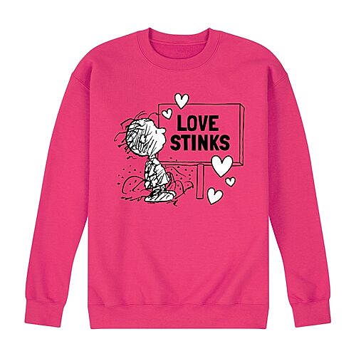 Mens Crew Neck Long Sleeve Peanuts Valentine's Day Sweatshirt, Large, Pink