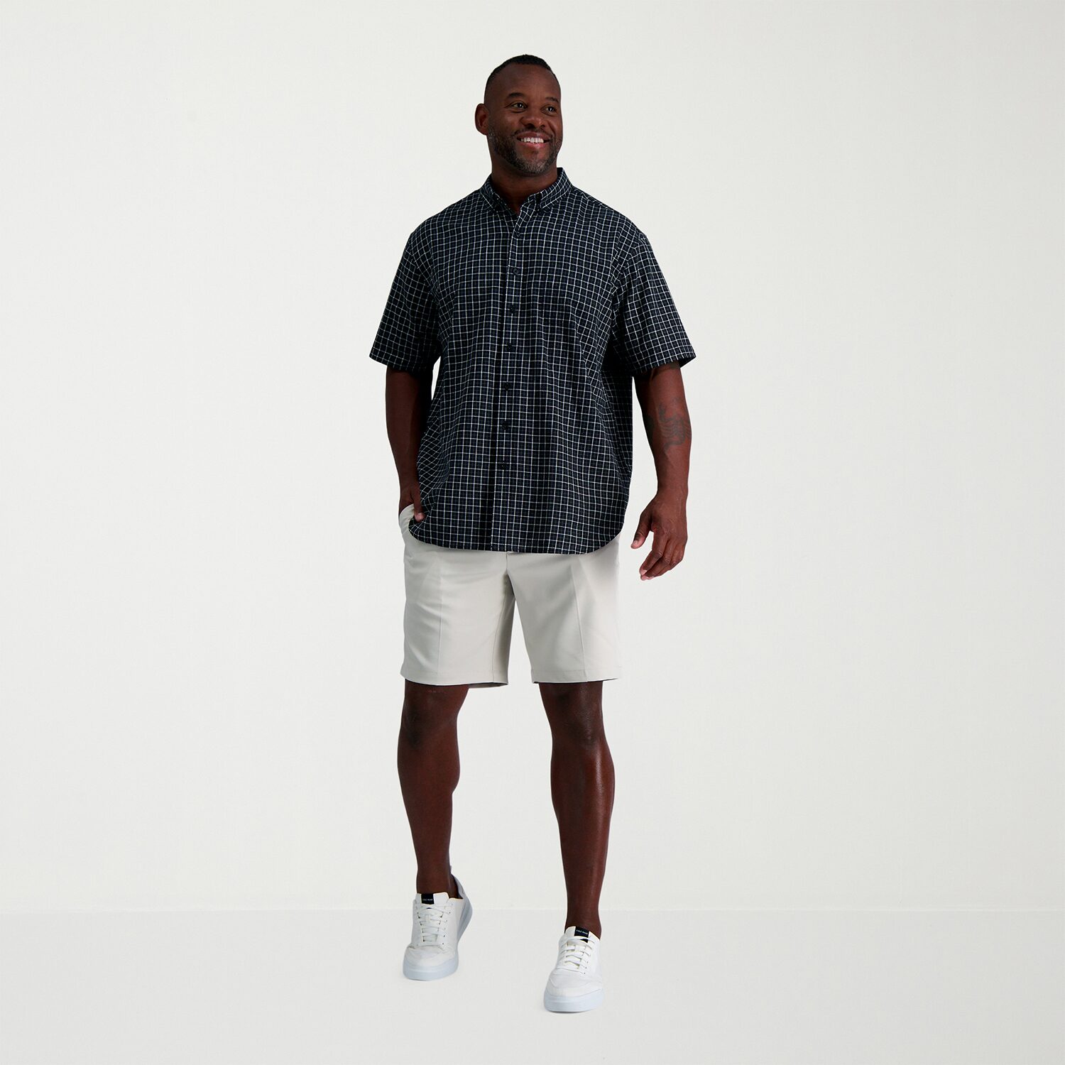 Haggar Linen Blend Mens Short Sleeve Regular Fit Big and Tall Button-Down Shirt