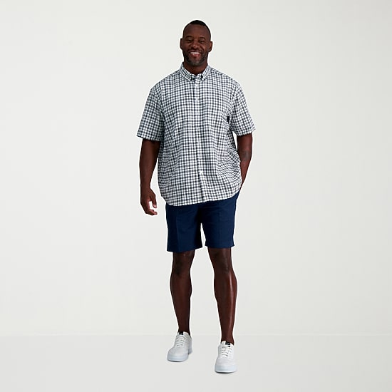 Haggar Linen Blend Mens Short Sleeve Regular Fit Big and Tall Button-Down Shirt