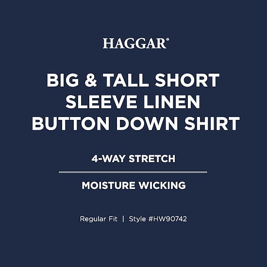 Haggar Linen Blend Mens Short Sleeve Regular Fit Big and Tall Button-Down Shirt