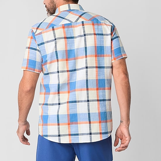 St. John's Bay Textured No Tuck Mens Short Sleeve Classic Fit Button-Down Shirt