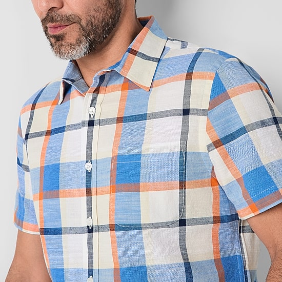 St. John's Bay Textured No Tuck Mens Short Sleeve Classic Fit Button-Down Shirt