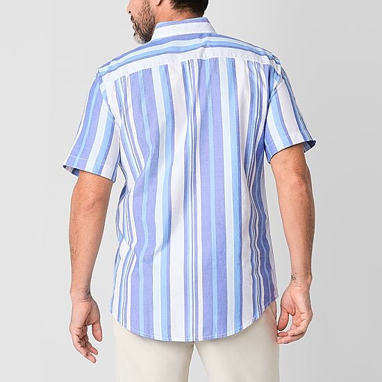 St. John's Bay Performance Oxford Mens Short Sleeve Slim Fit Button-Down Shirt