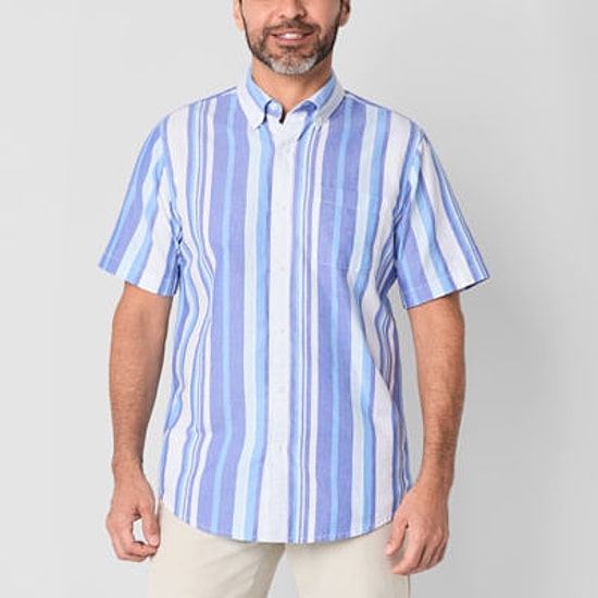 St. John's Bay Performance Oxford Mens Short Sleeve Slim Fit Button-Down Shirt