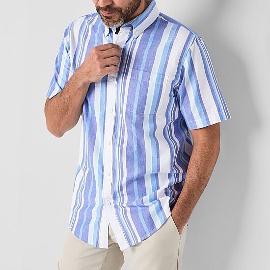 St. John's Bay Performance Oxford Mens Short Sleeve Slim Fit Button-Down Shirt