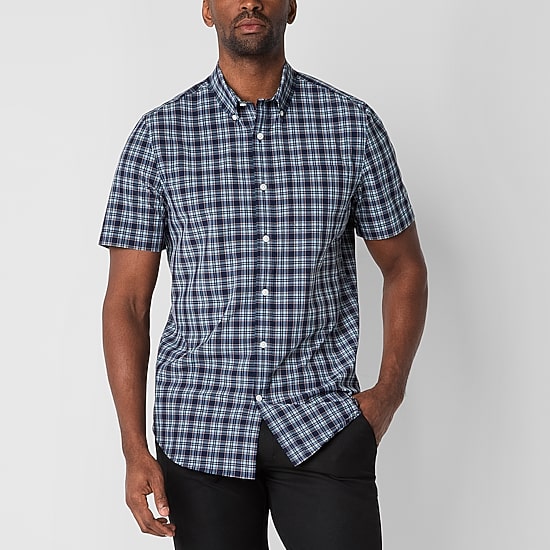 St. John's Bay Performance Mens Short Sleeve Classic Fit Stretch Fabric Button-Down Shirt