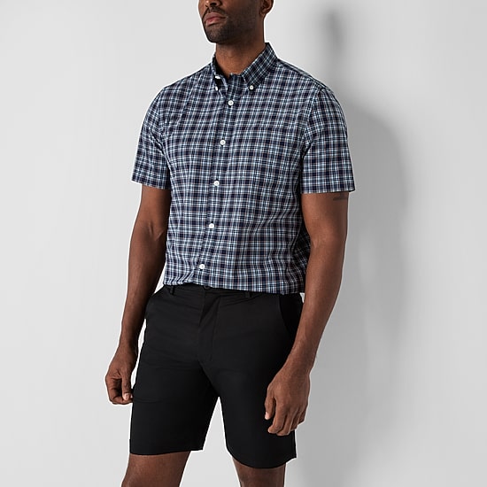 St. John's Bay Performance Mens Short Sleeve Classic Fit Stretch Fabric Button-Down Shirt