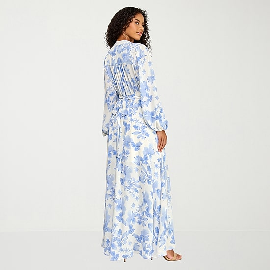 blue and white maxi dress with sleeves blue and white maxi dress with sleeves BRETTA SWEETHEART TWIST CUT OUT PUFF SLEEVE  MAXI DRESS