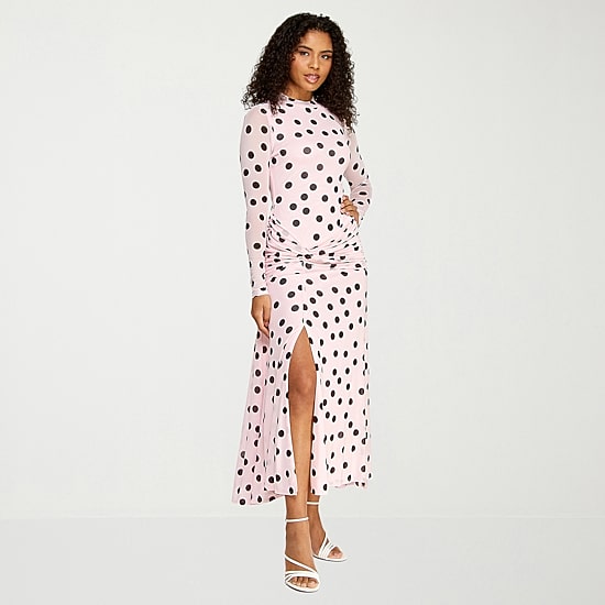 Premier Amour Womens Midi Round Neck Long Sleeve Fitted Polka Dot Fit + Flare Dress