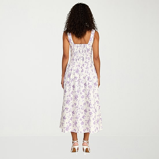 Premier Amour Womens Midi Boat Neck Sleeveless Floral Fit + Flare Dress