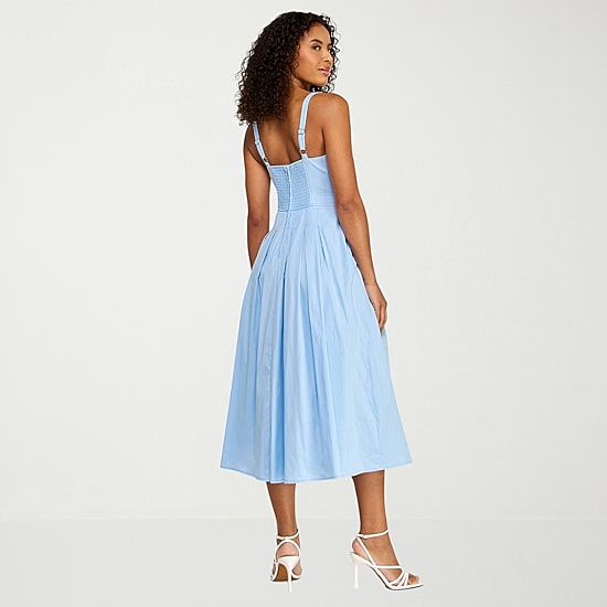 Premier Amour Womens Midi Square Neck Sleeveless Fit + Flare Dress