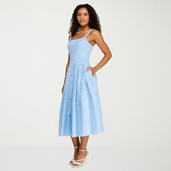 Premier Amour Womens Midi Square Neck Sleeveless Fit + Flare Dress