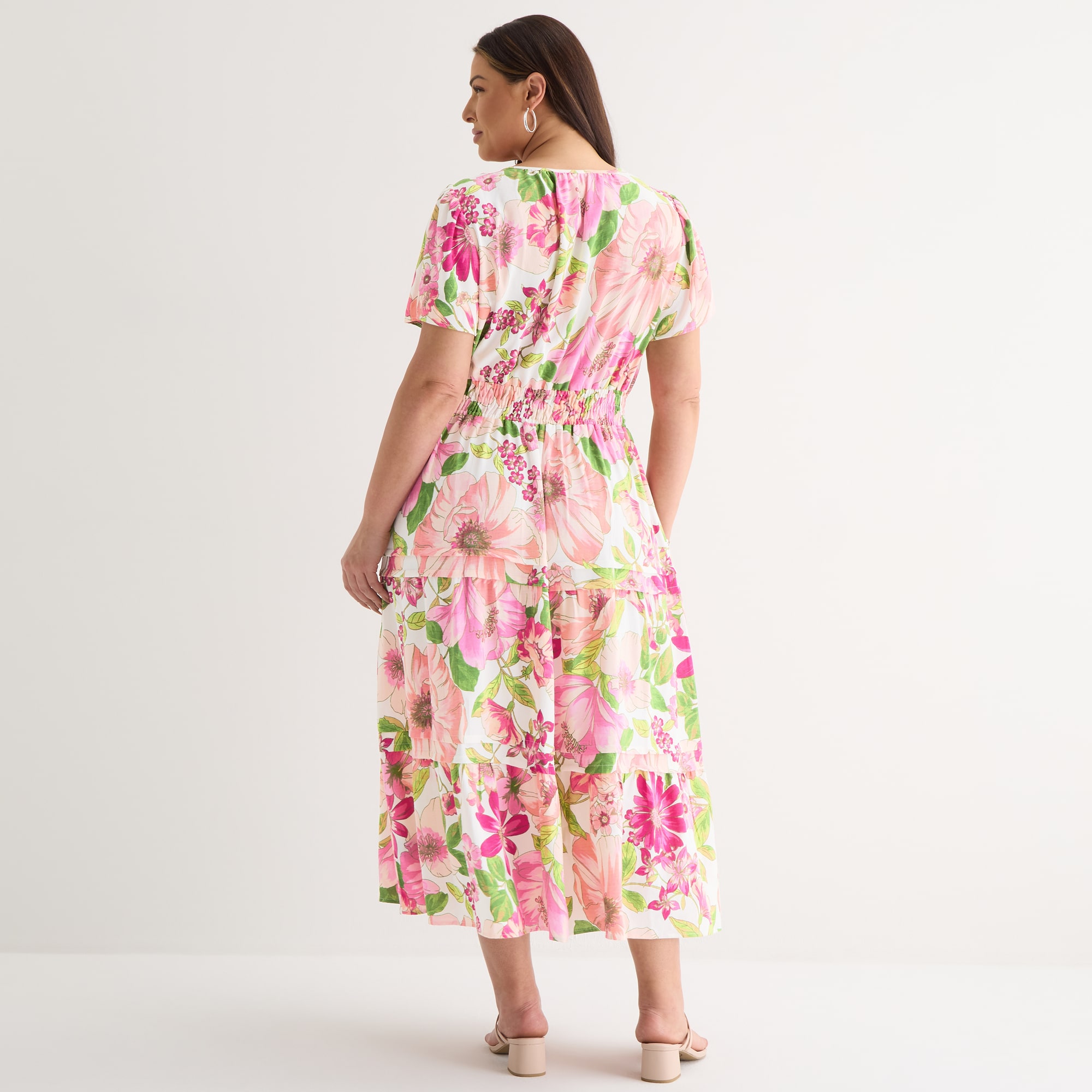 Be by CHETTA B Womens Plus Split Crew Neck Short Sleeve Fitted Maxi Dress