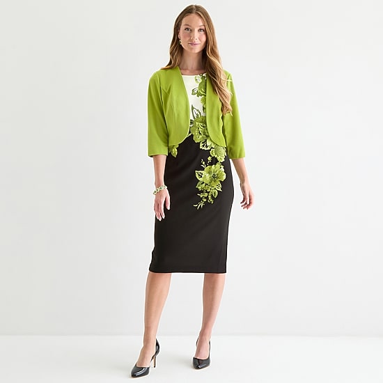 Maya Brooke Womens Floral Jacket Dress