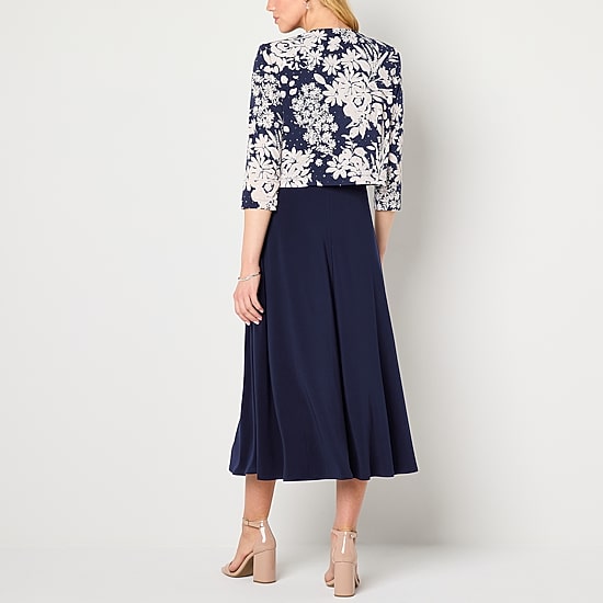 Jessica Howard Womens Midi Floral Jacket Dress