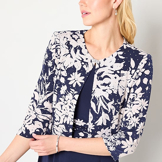 Jessica Howard Womens Midi Floral Jacket Dress