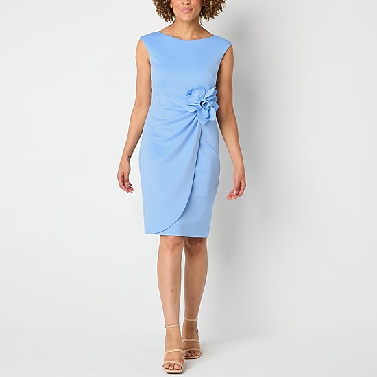Jessica Howard Womens Boat Neck Sleeveless Sheath Dress
