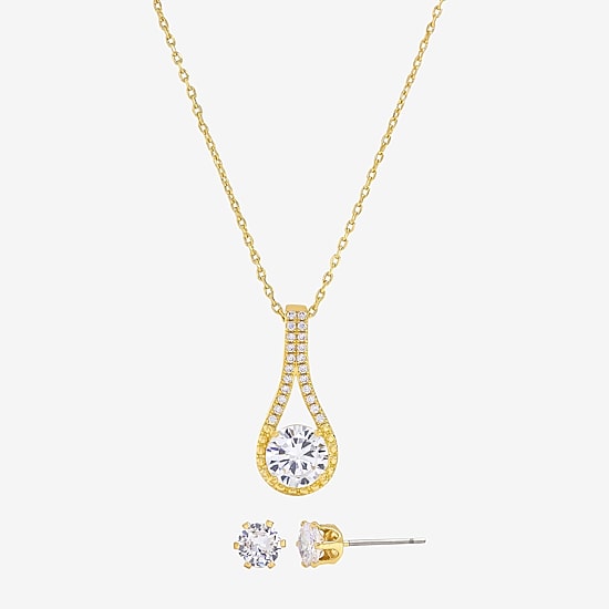 Sparkle Allure Womens Cubic Zirconia 14K Gold Over Brass Round 2-pc. Jewelry Set