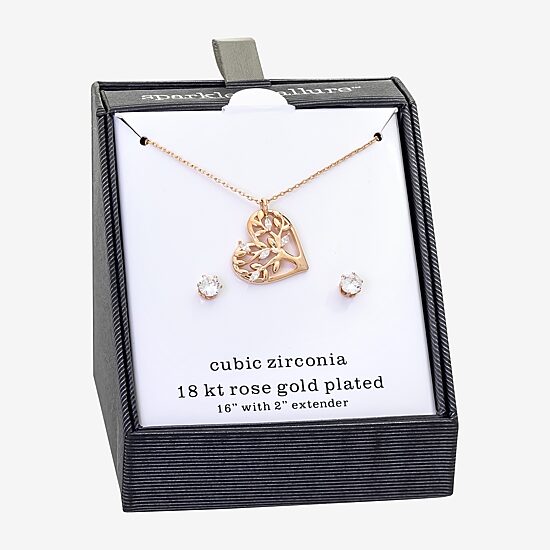 Sparkle Allure Womens Cubic Zirconia 18K Rose Gold Over Brass Heart 2-pc. Jewelry Set