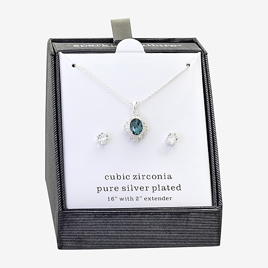 Sparkle Allure Womens Blue Cubic Zirconia Pure Silver Over Brass 2-pc. Jewelry Set