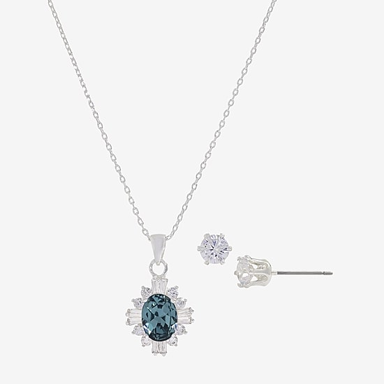 Sparkle Allure Womens Blue Cubic Zirconia Pure Silver Over Brass 2-pc. Jewelry Set