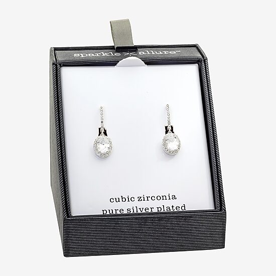 Sparkle Allure Womens Cubic Zirconia Pure Silver Over Brass Oval Drop Earrings