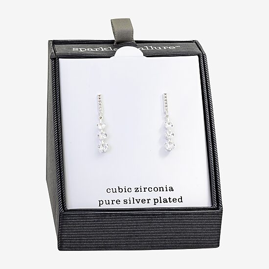 Sparkle Allure Womens Cubic Zirconia Pure Silver Over Brass Drop Earrings